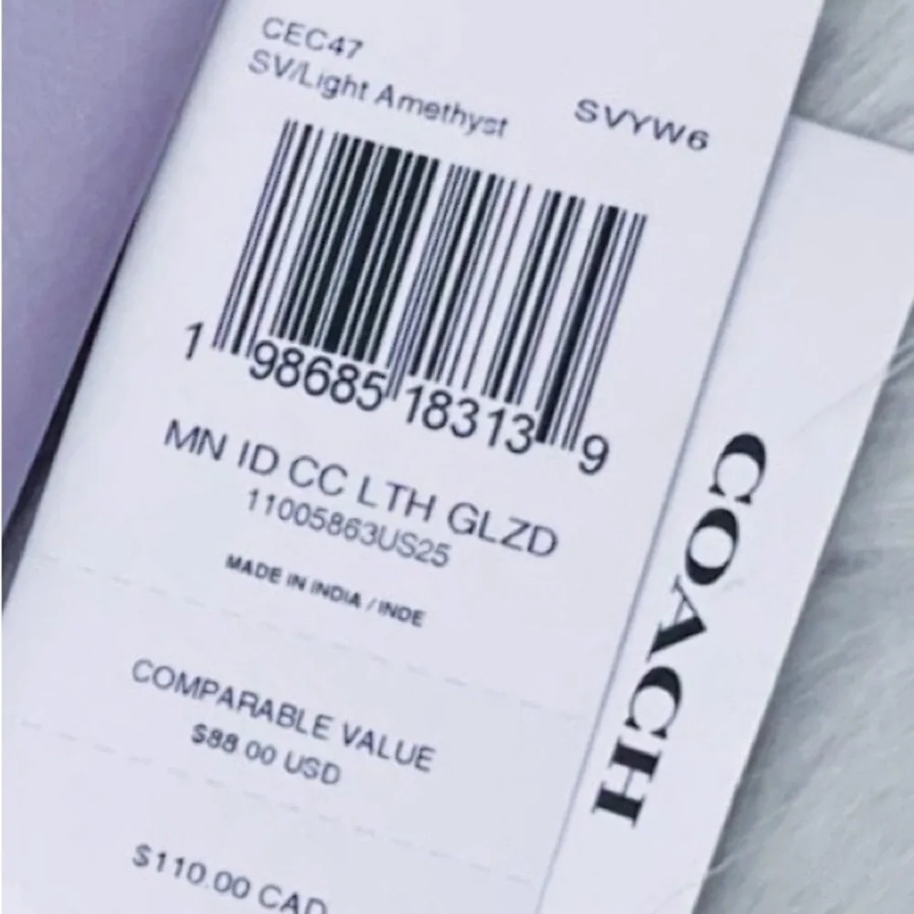 Coach Mini Skinny Id Case Light Amethyst Purple Glazed Leather & Silver Hardware